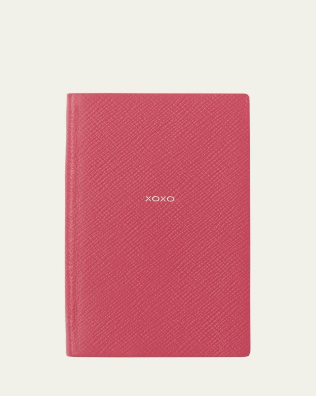 "XOXO" Panama Leather Pocket Notebook, Raspberry